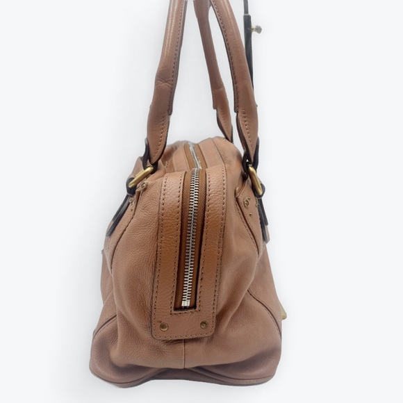 Auth Chloe Caramel Brown Leather Studded Auore Top Handle Duffel Tote Bag - Picture 4 of 16